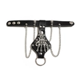 Gothic Beinstrumpfband aus schwarzem Leder mit silbernen Totenköpfen und Ketten - Schwarz