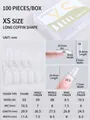 Long Coffin shape thin false nail tips in XS size 100 pieces per box with size chart - Long Coffin (Size XS)