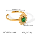 Detailed dimensions of gold ring with green oval zircon and white gemstones, 1.6g weight - Gold Oval Green Gemstone Open Ring (HC-R30189-GN)