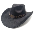 Cappello western nero a tesa larga con trama in pelle goffrata e emblema vintage - M (56-58cm) / Motivo Serpente Nero