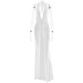 Elegantes weißes Neckholder-Maxikleid mit tiefem V-Ausschnitt und rückenfreiem Meerjungfrau-Stil - M / Weiß