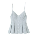Détail du caraco en popeline à rayures bleues et blanches avec boutons et volants - XS / Rayé Gris Clair