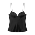 Elegant black satin camisole top for women with sweetheart neckline and bustier detail - XS / Black