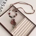 Bohemian retro zen long necklace with pink fabric flower and beads on display tray - Wood/Faux Pearl/Fabric / Believe Letter Pearl Flower Style (4#)