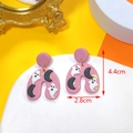 Handmade Halloween pink clay earrings with ghost and moon design, sized 4.4cm by 2.8cm - Pinkish Ghost Moon