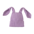 Pale purple knitted beanie featuring cute long rabbit ears and soft thermal plush texture - One Size / Purple
