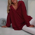 Sweat à capuche oversize à paillettes bordeaux avec col en V et manches tombantes - S / Rouge