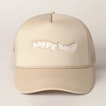 Beige trucker pet met Happy Hour borduursel en koord voor zonbescherming buiten - Khaki