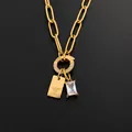High-quality stainless steel gold paperclip chain necklace with Y initial tag and crystal - Letter Y