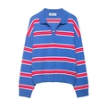 Detail of blue and white striped polo collar knitwear with high-quality ribbed texture - S / Blue Red Stripes