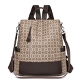 Zaino vintage con stampa monogramma, finiture in pelle marrone e multitasche - Cachi