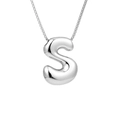 Chubby silver stainless steel initial S bubble pendant necklace with metallic finish - Silver S-Shape
