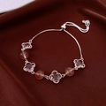 Detail of clover gemstone bracelet with strawberry quartz beads and adjustable chain - Silver - Purple Gem Clover Red Bead