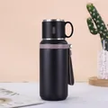 Minimalist black matte 316 stainless steel vacuum flask with handle lid and carry strap - 600ml / Black