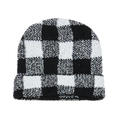 Classic black and white checkerboard knit beanie hat with a soft winter texture - M (56-58cm) / Black