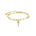 18k gold plated paperclip chain bracelet featuring a micro-pave letter T charm - Letter T