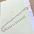 Detail of transparent crystal beaded eyewear chain with gold lobster clasp and rubber loop - Transparent Triangle Stone