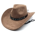 Detail der Western-Wildleder-Cowboyhut mit Türkisperlen und schwarzem Windband - M(56-58cm) / Hellkaffee