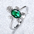 S925 silver turtle ring featuring an emerald green gemstone and white zircon accents - Green Zircon