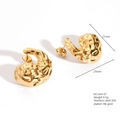 Golden 18K gold-plated stainless steel C-shaped earrings with molten lava texture - E664-07(Lava C-Shape)