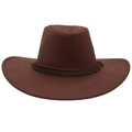Classic dark brown felt western cowboy hat with wide upturned brim and woven decorative rope - Adult (57-60cm) / Coffee