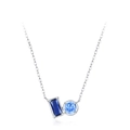 Elegante S925 Sterlingsilber Kette mit rechteckigen und runden blauen Zirkonia-Anhängern - Halskette mit Anhänger (TL236)