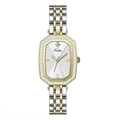 Elegante achteckige Damenuhr mit Kristalldekor und zweifarbigem Silber-Gold Stahlband - Goldgehäuse Zweifarbiges Stahlband (9338B)