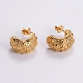 Golden chunky C-shape hoop earrings with celestial sun moon engraving and small crystals - Sun Moon Star Embossed Studs (AMLEH142)