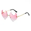 Pink heart-shaped rimless devil horn sunglasses with gold temples and gradient lenses - Double Pink