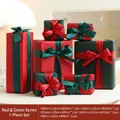 7-piece Christmas gift box set in red and green with luxury satin ribbons for holiday decor - Red & Green Series 7-Piece Set