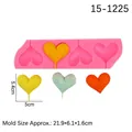 Pink heart-shaped silicone lollipop mold with yellow, blue, and orange chocolate samples - 1# (4-Cavity Heart) / Pink