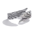 Vintage angel and demon wing open ring in antique silver with layered feather details - Angel Wing / Adjustable Open / Antique Silver