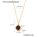 Square red zircon pendant necklace in gold finish with 38+5cm copper chain length - Gold Dark Red Zircon Necklace