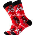 Red hockey goalkeeper pattern socks with black accents and white Hockey text logo - Size 39-45 / Hockey