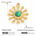 Golden stainless steel sunflower pendant featuring a green stone inlay and waterproof finish - Malachite Style Sunflower Pendant (PJ91722A)