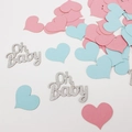 Pink and blue heart confetti with silver glitter Oh Baby cutouts for gender reveal parties - Silver Oh Baby + Pink Blue Heart