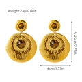 Detail view of vintage bohemian earrings with natural stone inlay and gold-plated texture - Style 04/Double Layer Disc/Hammered/Tiger Eye