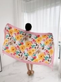 Lightweight ethnic yellow floral beach shawl with pink border for summer sun protection - Dark Brown-Yellow Floral Pink Border Shawl / 180cm / Dark Brown