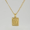 Chaîne Figaro plaquée or 18 carats avec pendentif rectangulaire lettre N pour homme - Lettre N Dorée (Avec Chaîne)