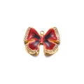 Butterfly charm pendant in red and black enamel with white rhinestones on gold frame - Red