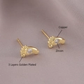 Golden footprint stud earrings made of copper with zircon stones and 3 layers gold plating - Footprint Style (EM03-9)