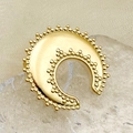 Macro shot of gold-plated crescent moon ring with delicate granulation metal bead detail - Beaded Retro Crescent / Gold
