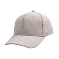 Macro detail of beige corduroy fabric texture and stitching on a six-panel baseball cap - One Size Adjustable / Adult / Off White