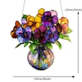 Capteur de soleil fleurs pensées acrylique 20cm déco murale avec chaîne de suspension - Pensées en Vase-Sac OPP