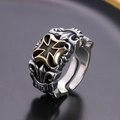 Vintage gothic iris ring in oxidized silver finish with golden Maltese cross - Vintage Maltese Cross Open Ring (JC138)