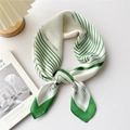 Elegant white square silk scarf with green stripes and modern FLOWER typography - Green FLOWER Pattern