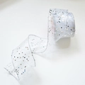 Sparkling silver sequins on white transparent chiffon ribbon for gift wrapping - Width 6.3cm Length 10m / Silver Large Sequin