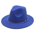 Detail of royal blue felt jazz fedora featuring a gold metal ring decorative band - M (56-58cm) / Sapphire Blue