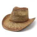 Klassieke handgeweven strooien cowboyhoed met omhoogstaande rand en bruine textuur - M (56-58cm) / Khaki + Lichtbruin