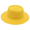 Detailed close-up of lemon yellow straw hat showing intricate spiral weaving texture - One Size / Yellow